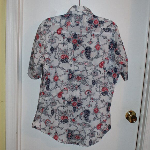 Vintage Enrico Men's Button Up Shirt- Short Sleeve - Blue and Red Paisley Print - Picture 2 of 2
